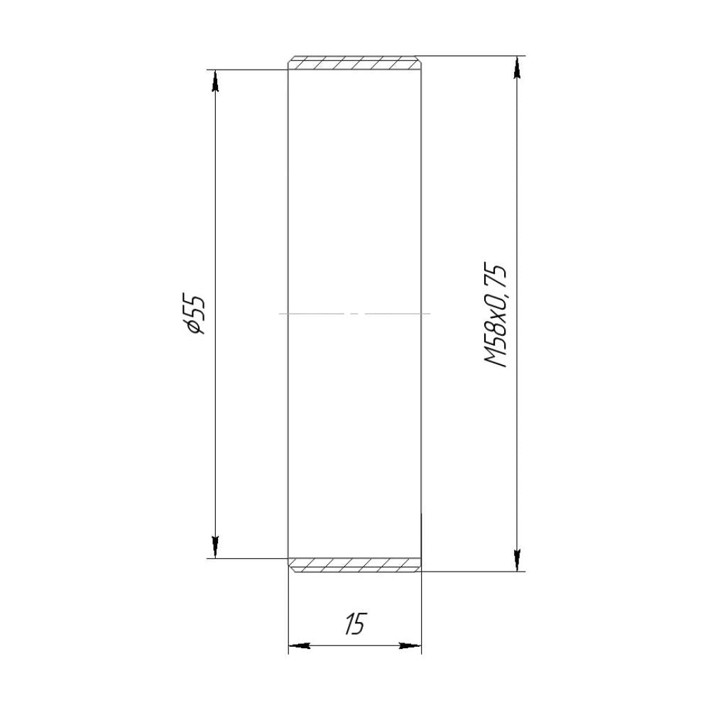 15mm long tube with M58x0.75 male thread
