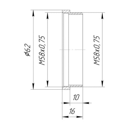 M58x0.75 (58mm) thread extender for Copal #3 shutter, 10mm