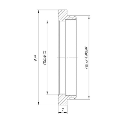 M58x0.75 female thread to Fujifilm GFX camera mount adapter