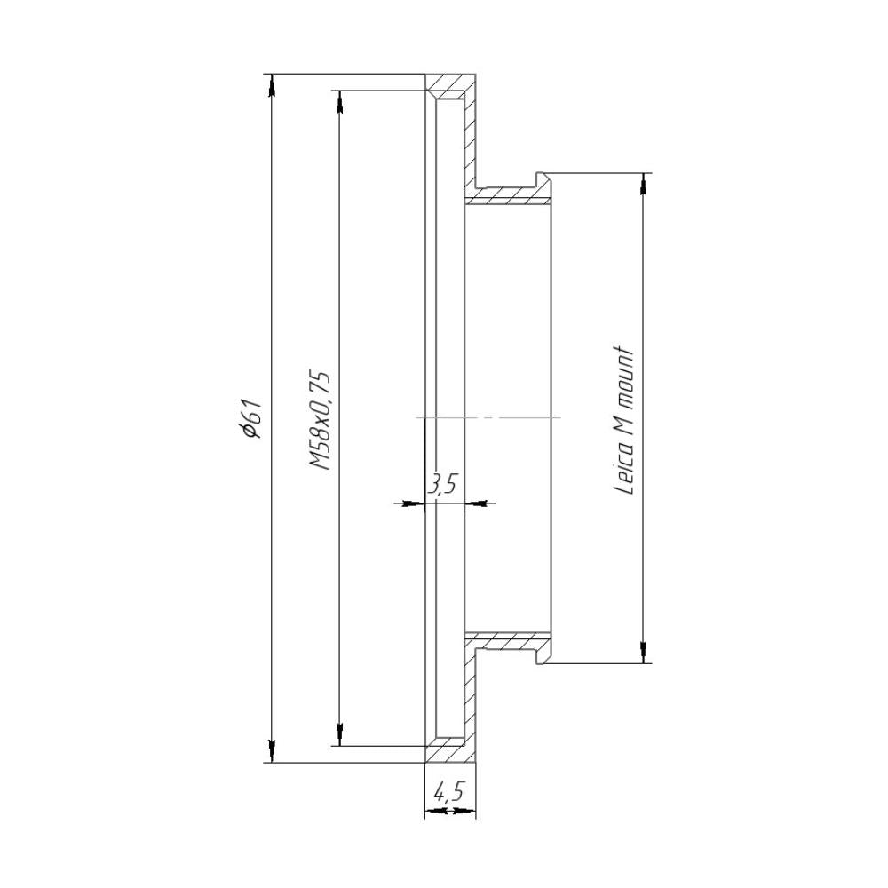 M58x0.75 female thread to Leica M camera mount adapter