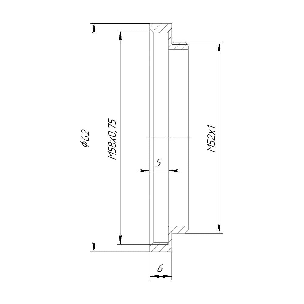 M58x0.75 female to M52x1 male thread adapter