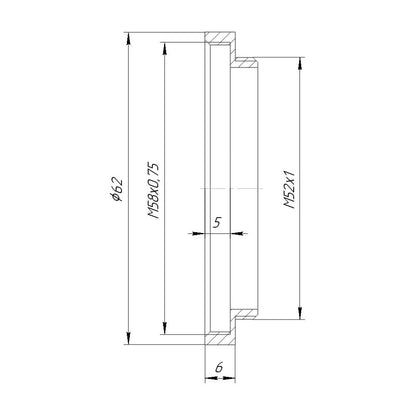 M58x0.75 female to M52x1 male thread adapter