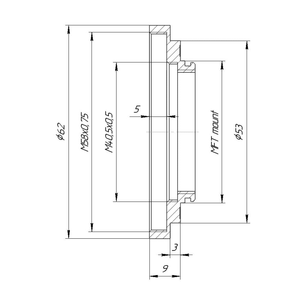 M58x0.75 female thread to MFT (Micro 4/3) camera mount adapter
