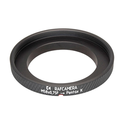 M58x0.75 female thread to Pentax K (PK) mount camera adapter
