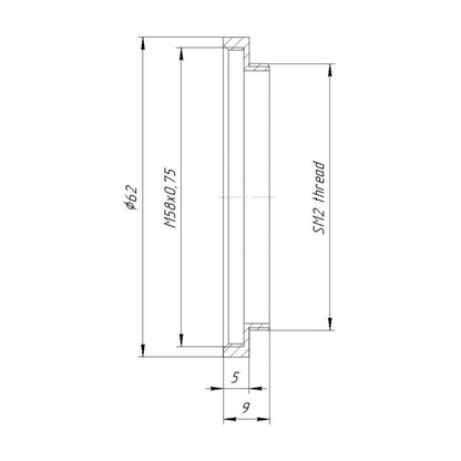 M58x0.75 female to SM2 male thread adapter