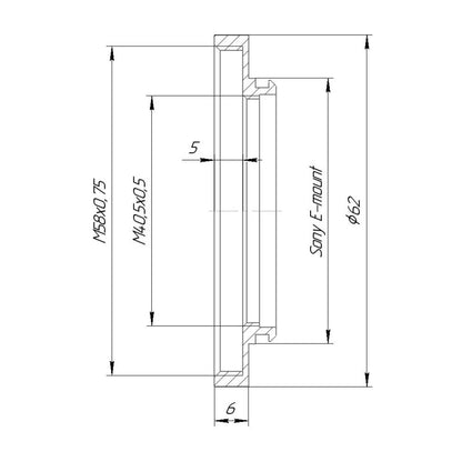 M58x0.75 female thread to Sony E-mount adapter for helicoids