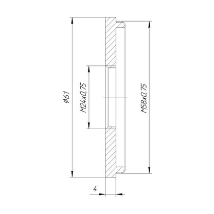 M58x0.75 male to M24x0.75 female thread adapter (58mm to 24mm step-down ring)