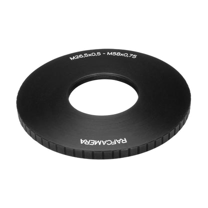 M58x0.75 male to M26.5x0.5 female thread adapter (58mm to 26.5mm step-down ring)