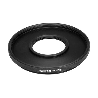 M58x0.75 male to M26x0.7 female thread adapter (58mm to 26mm step-down ring)