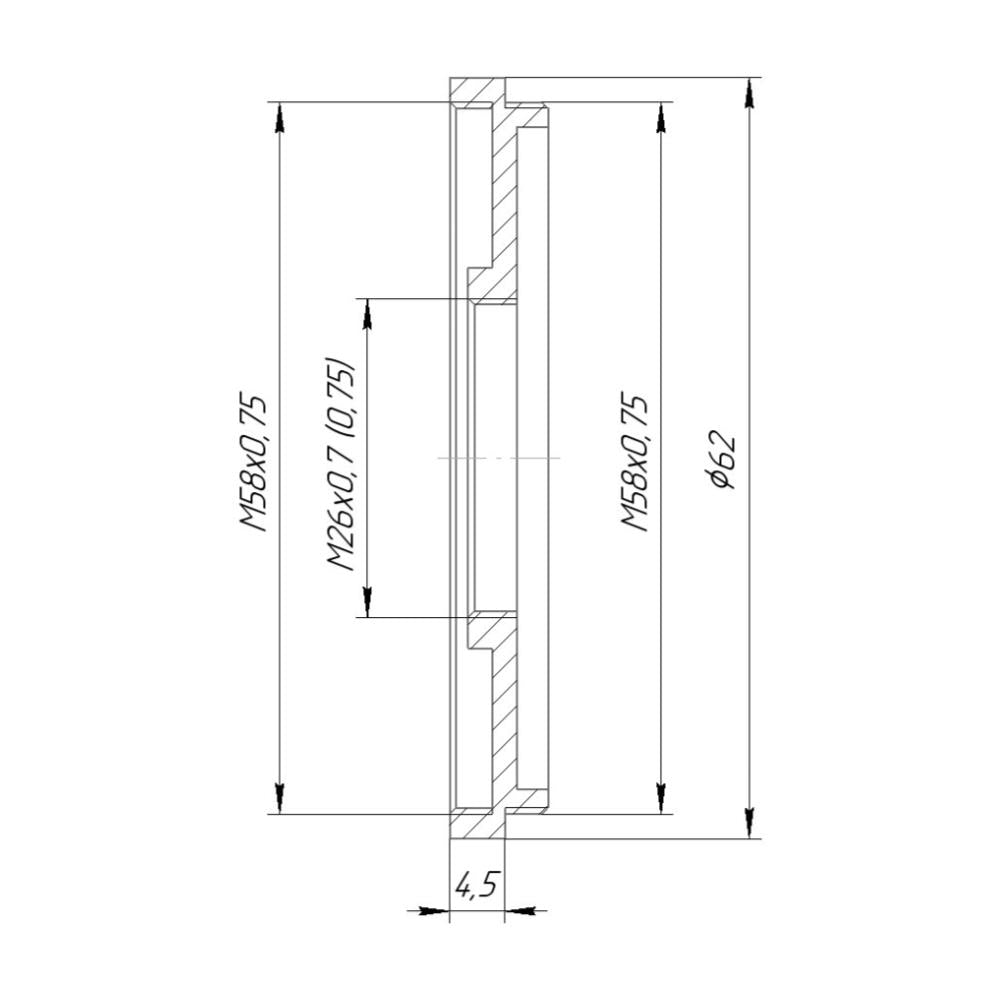 M58x0.75 male to M26x0.7 female thread adapter (58mm to 26mm step-down ring)
