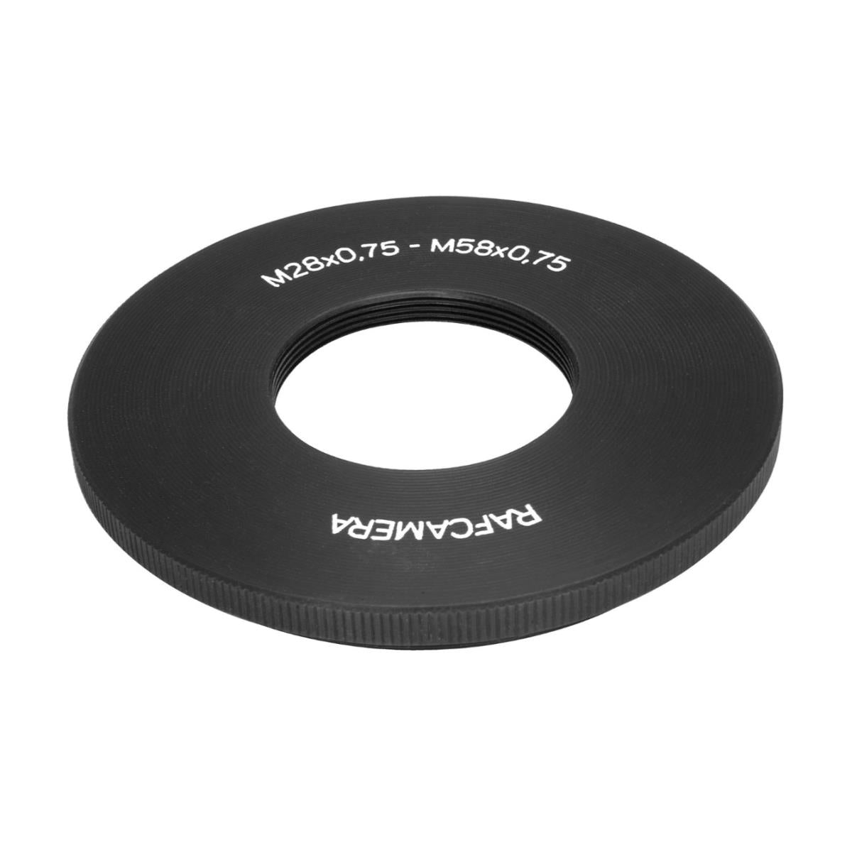 M58x0.75 male to M28x0.75 female thread adapter (58mm to 28mm step-down ring)