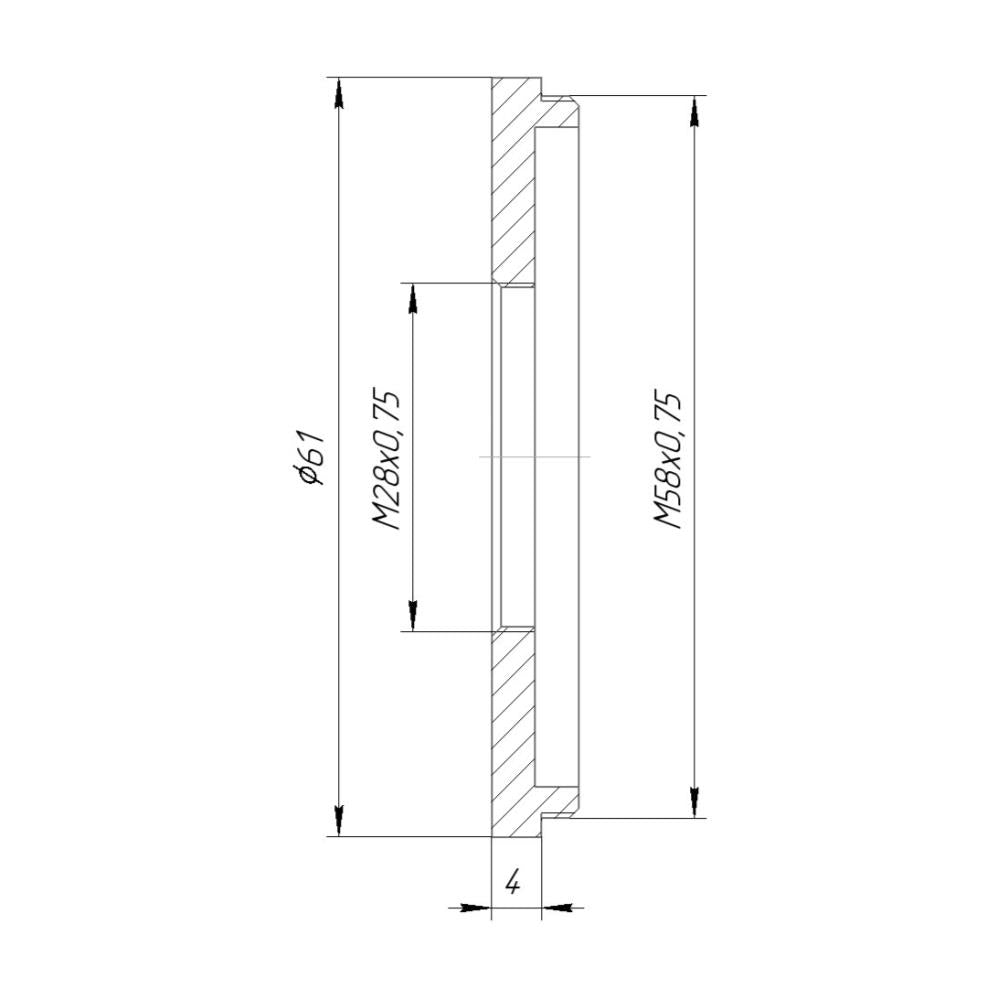 M58x0.75 male to M28x0.75 female thread adapter (58mm to 28mm step-down ring)