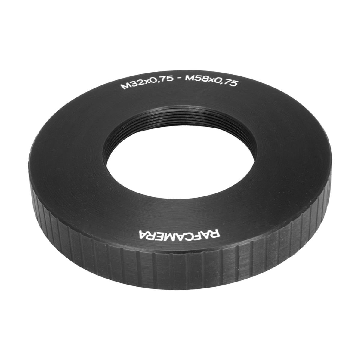 M58x0.75 male to M32x0.75 female thread adapter, 10mm deep
