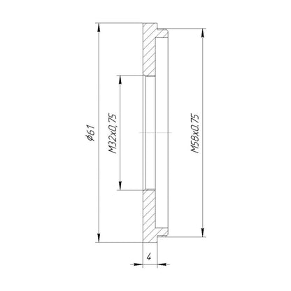 M58x0.75 male to M32x0.75 female thread adapter (58mm to 32mm step-down ring)