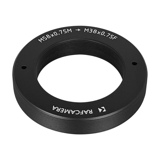 M58x0.75 male to M38x0.75 female thread adapter, flangeless, 7mm