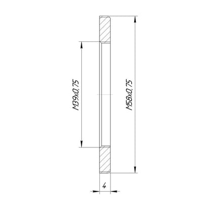 M58x0.75 male to M39x0.75 female thread adapter, flangeless