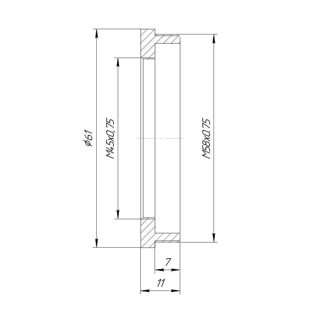 M58x0.75 male to M45x0.75 female thread adapter