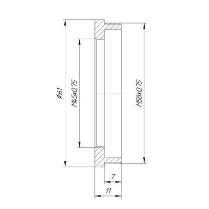 M58x0.75 male to M45x0.75 female thread adapter