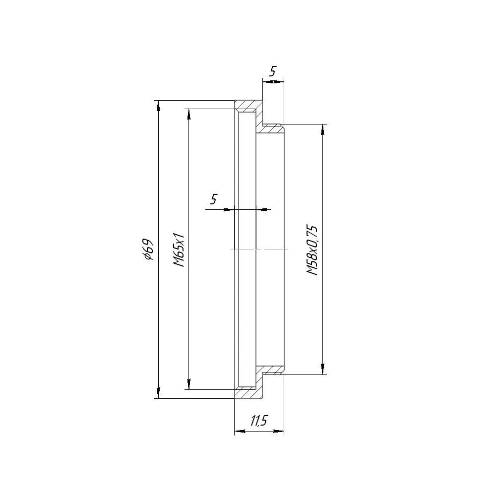M58x0.75 male to M65x1 female thread adapter