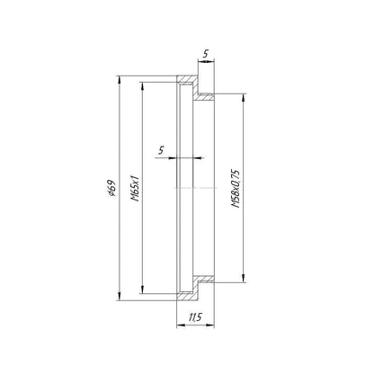 M58x0.75 male to M65x1 female thread adapter