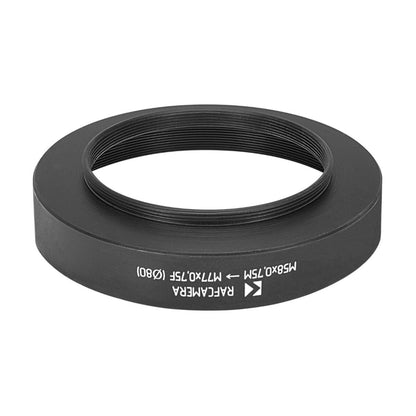 M58x0.75 male to M77x0.75 female thread adapter with 80mm outer diameter