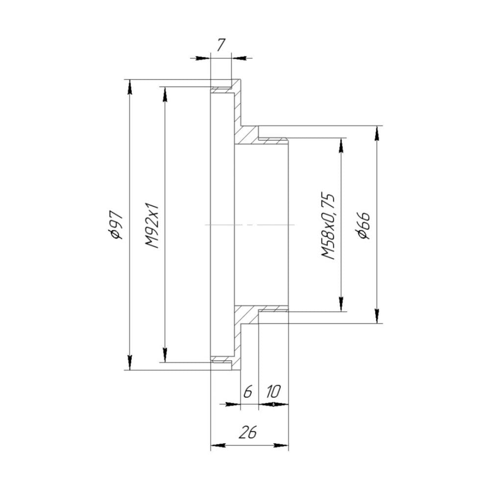 M58x0.75 male to M92x1 male thread adapter