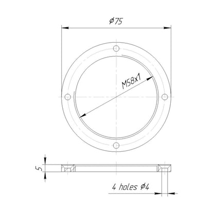 Lens board with M58x1 female thread