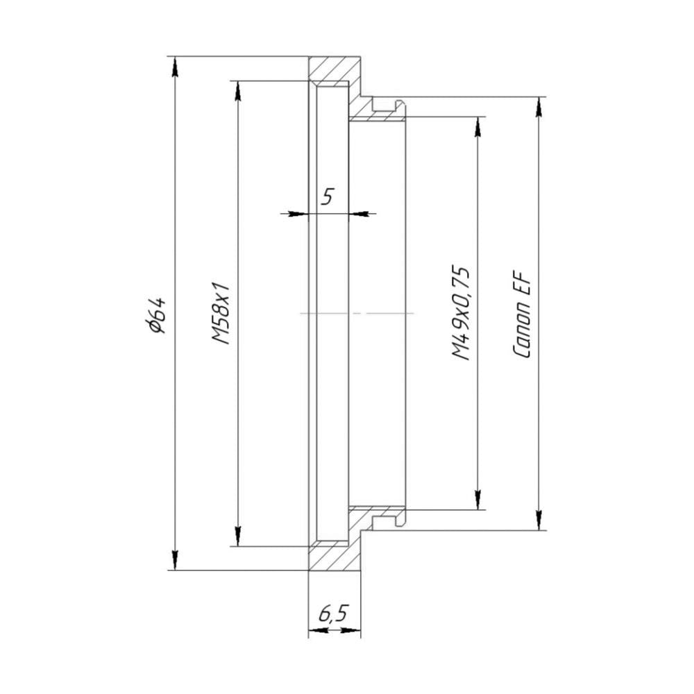 M58x1 female thread to Canon EOS (EF) camera mount adapter