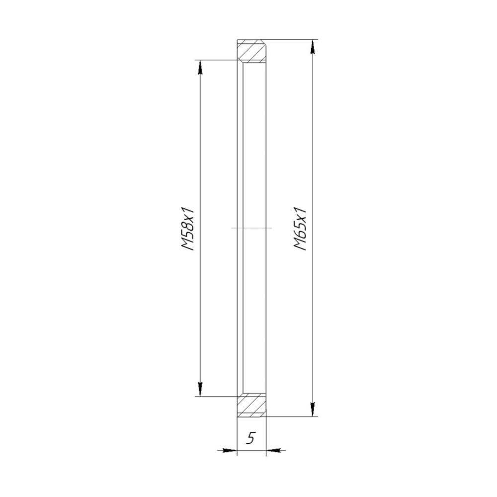 M58x1 female to M65x1 male thread adapter, flangeless