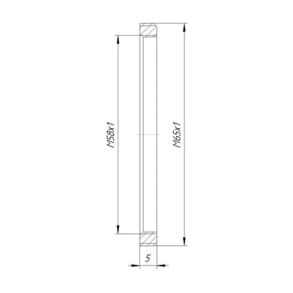 M58x1 female to M65x1 male thread adapter, flangeless