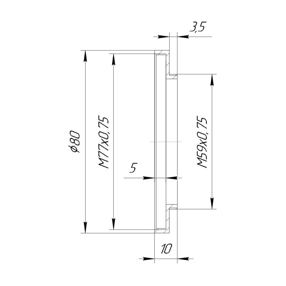 M59x0.75 male to M77x0.75 female thread adapter