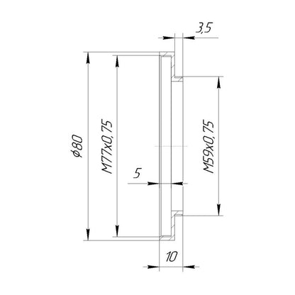 M59x0.75 male to M77x0.75 female thread adapter