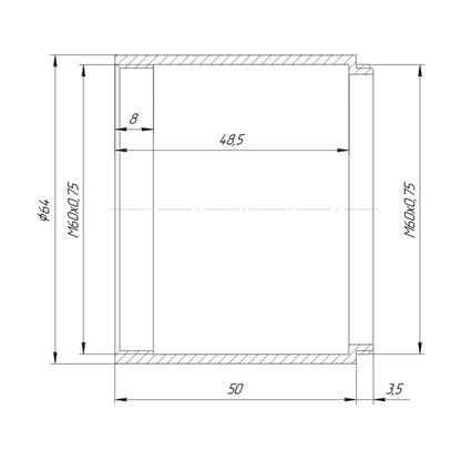 M60x0.75 thread extender, 50mm long