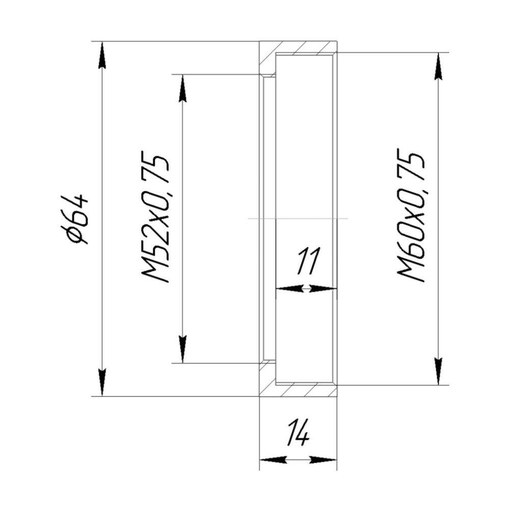 M60x0.75 female to M52x0.75 female thread adapter