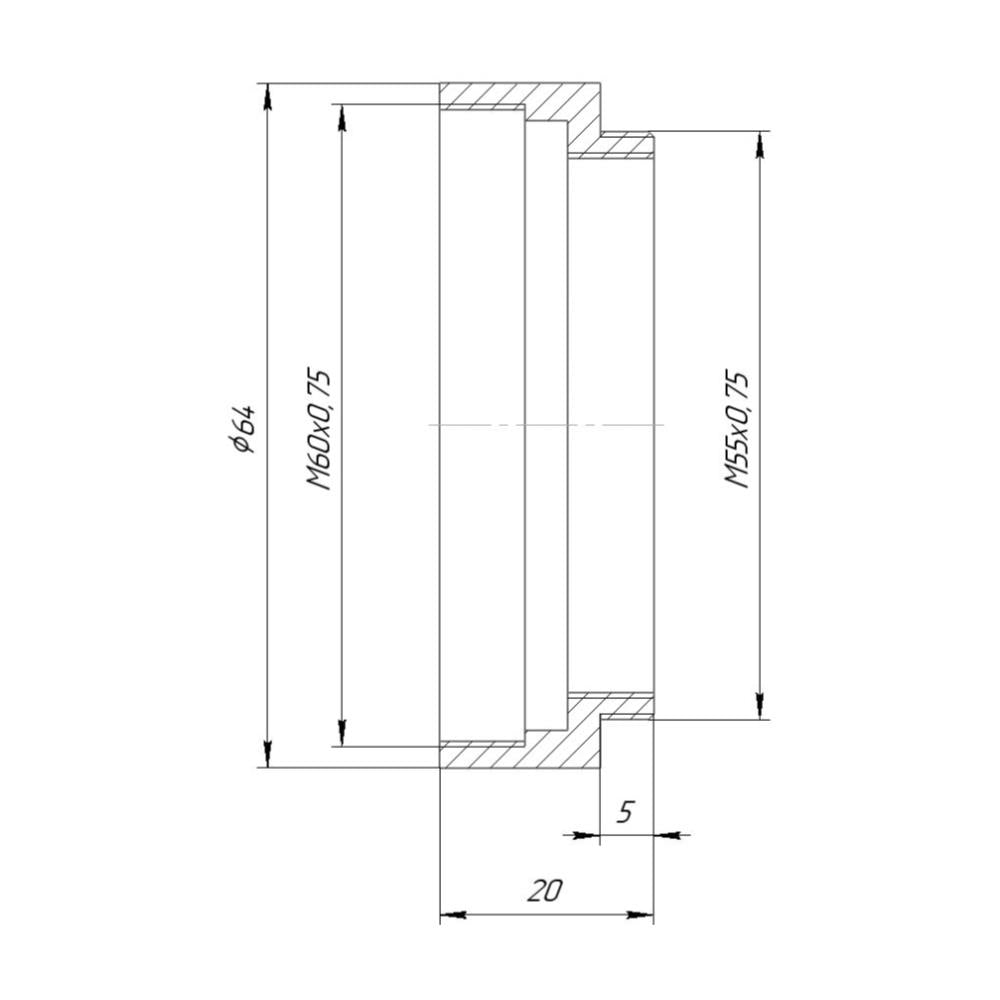 M55x0.75 male to M60x0.75 female thread adapter for Industar-51 lens