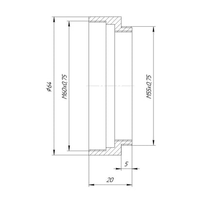 M55x0.75 male to M60x0.75 female thread adapter for Industar-51 lens