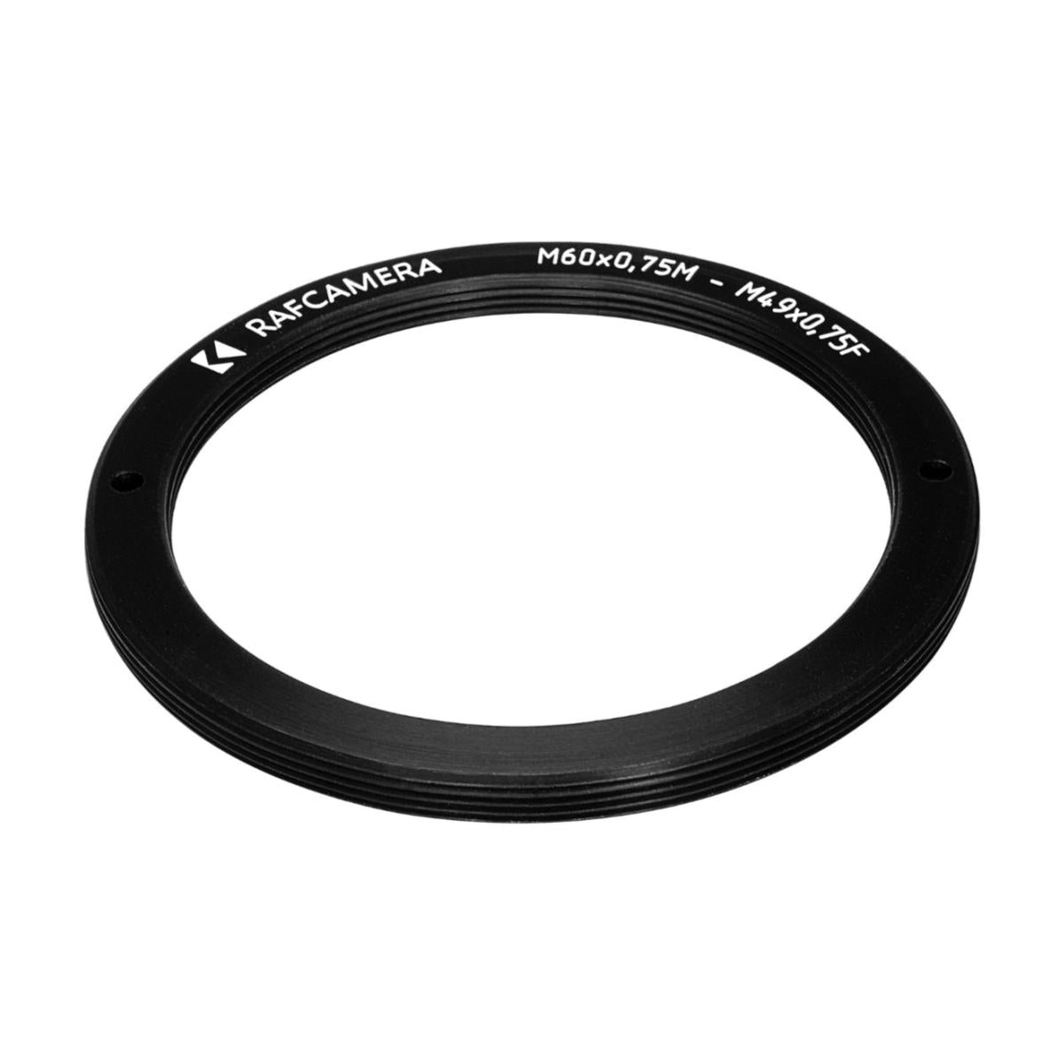 M60x0.75 male to M49x0.75 female thread adapter (60mm to 49mm step-down ring)