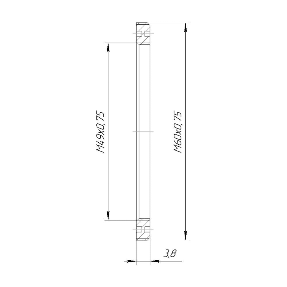 M60x0.75 male to M49x0.75 female thread adapter (60mm to 49mm step-down ring)