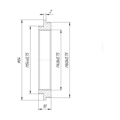 M60x0.75 male to M54x0.75 male thread adapter