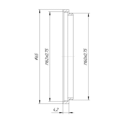 M60x0.75 male to M62x0.75 female thread adapter (60mm to 62mm step-up ring)