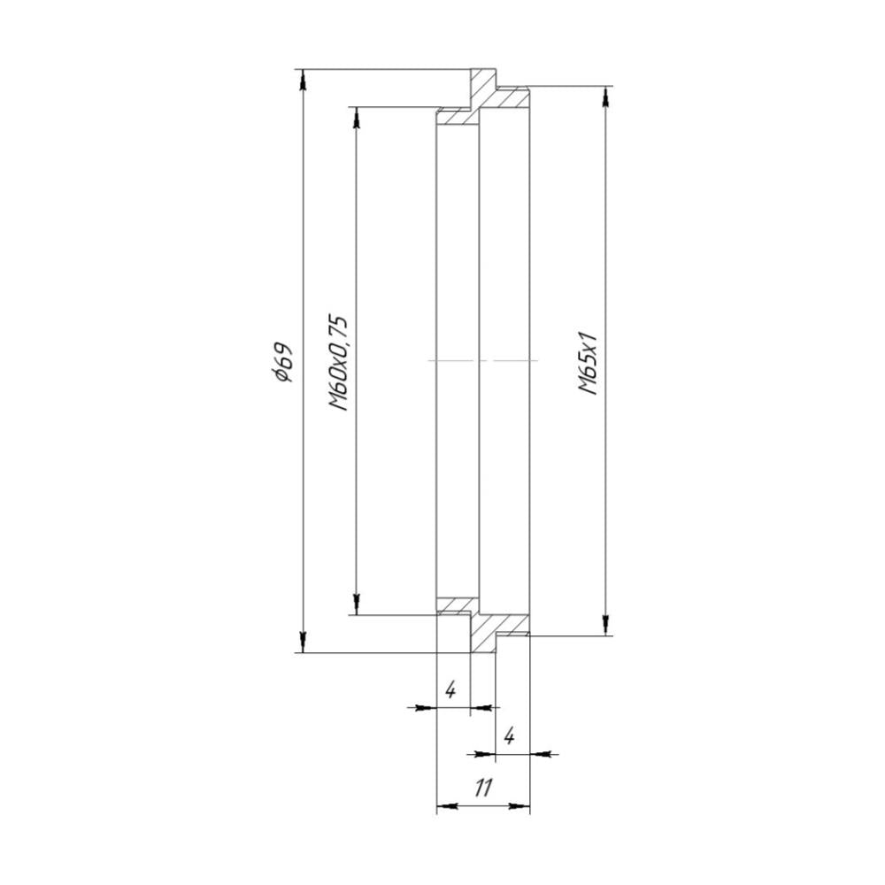M60x0.75 male to M65x1 male thread adapter