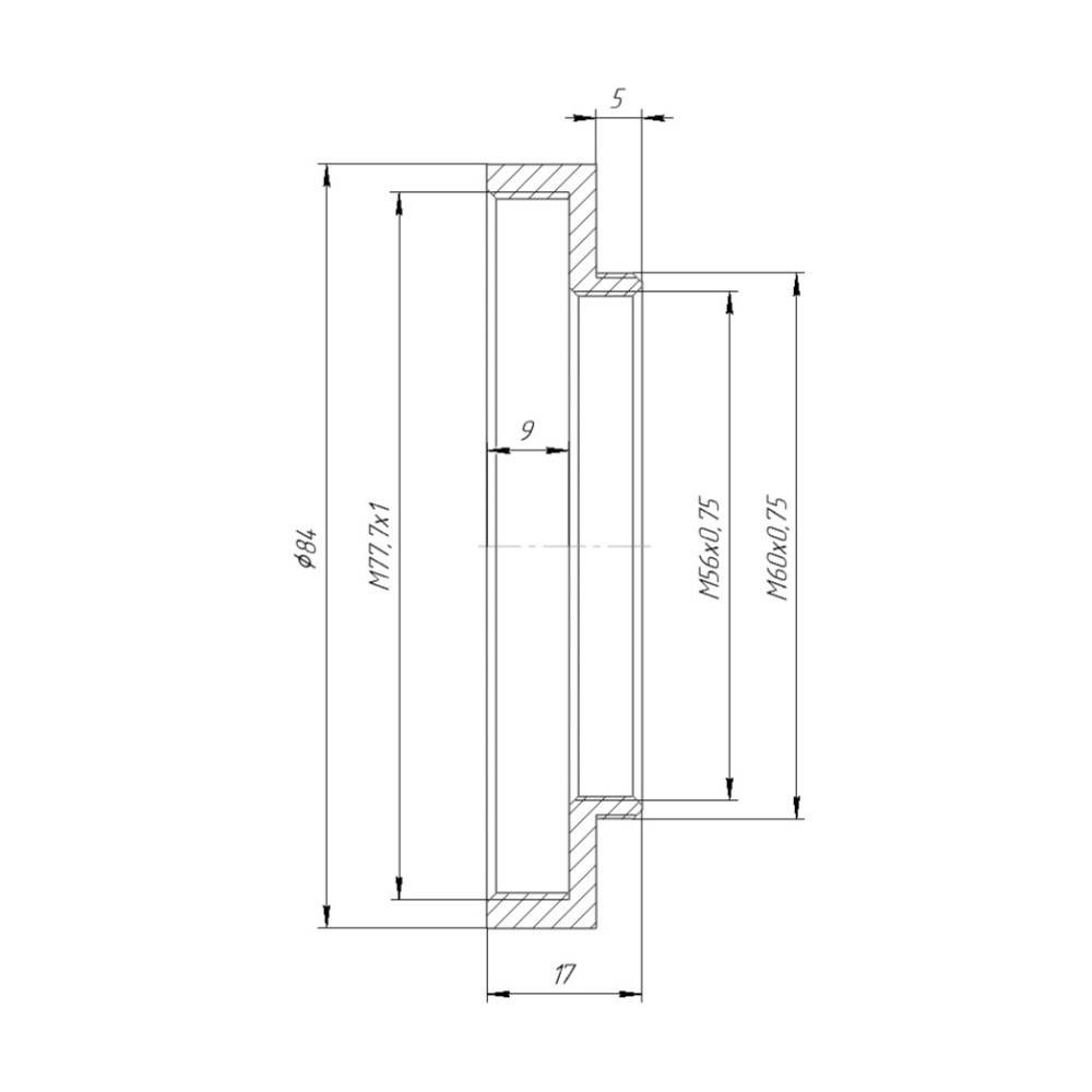 M60x0.75 male to M77.7x1 female thread adapter