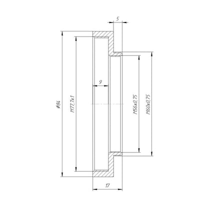 M60x0.75 male to M77.7x1 female thread adapter