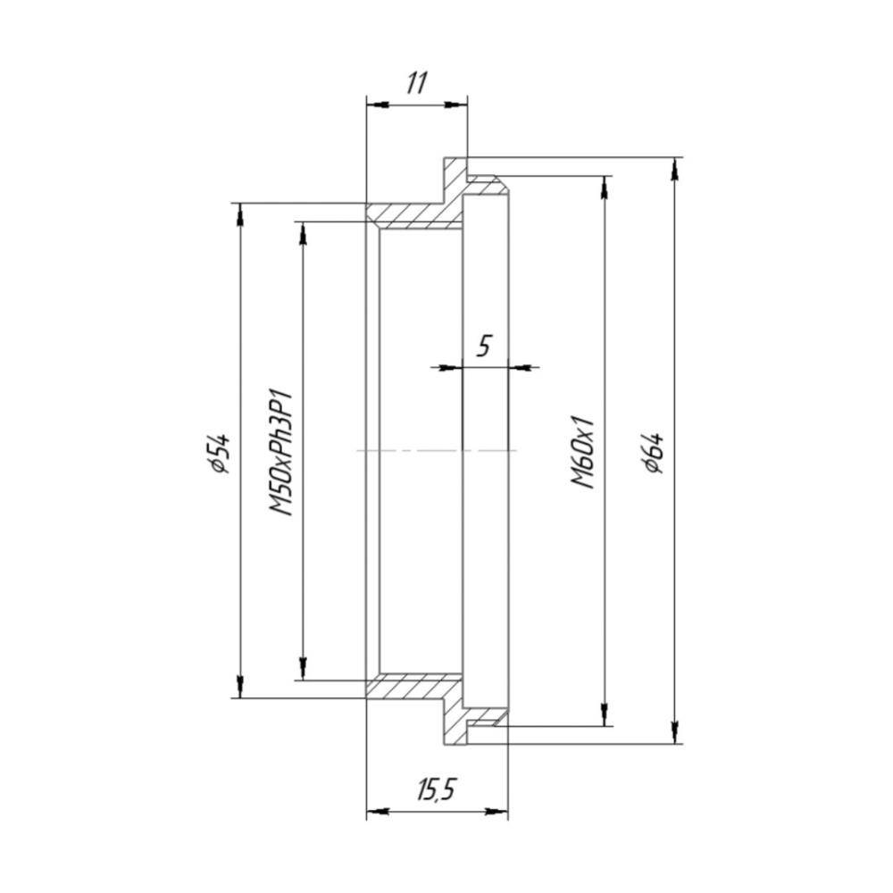 M60x1 male to M50xPh3P1 female thread adapter for Leica microscopes