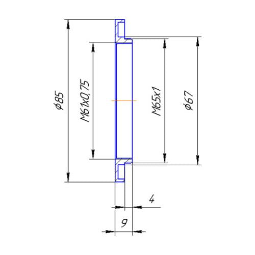 M61x0.75 female to M65x1 male thread adapter for Copal #3s shutter, wide