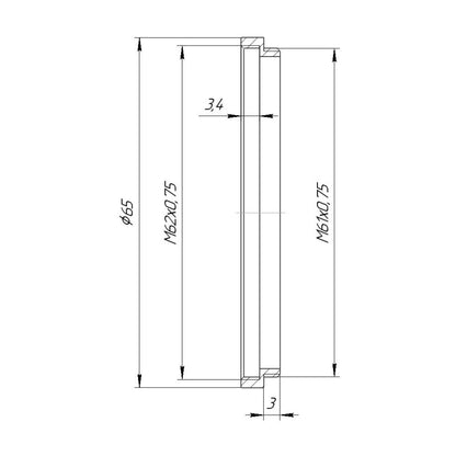 M61x0.75 male to M62x0.75 female thread adapter (61mm to 62mm step-up ring)