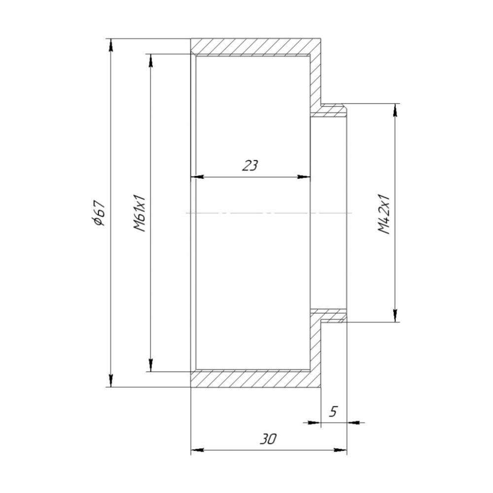 M61x1 female to M42x1 male thread adapter, 25mm long