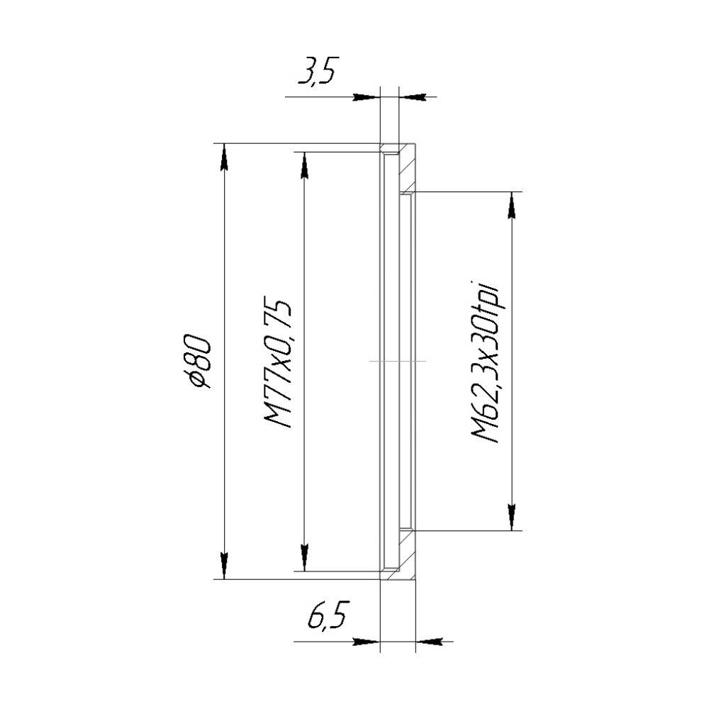 M62.3x30tpi female to M77x0.75 female thread adapter