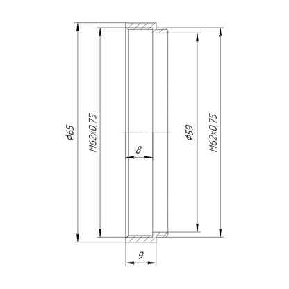 M62x0.75 thread extender tube (9mm long)