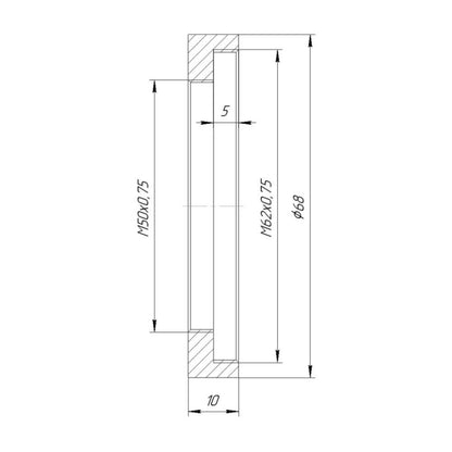 M62x0.75 female to M50x0.75 female adapter for Rodenstock lenses